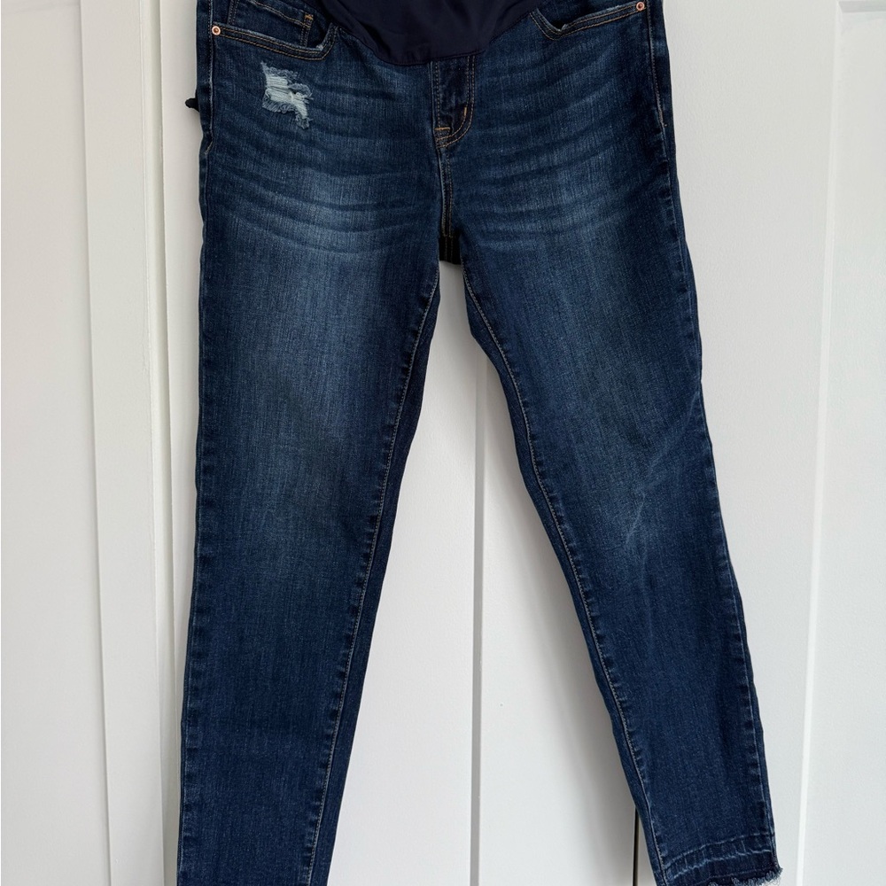 Pinkblush Blue Ankle Cropped Jeans with Distressing and Tapered Fit
